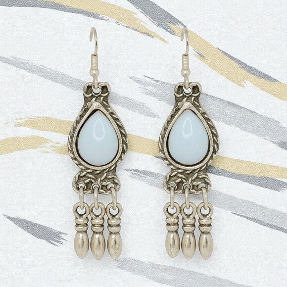 🆕️Turkish Zamak Dangle Earrings with Stabilized Turquoise Handmade Jewelry - Picture 1 of 12